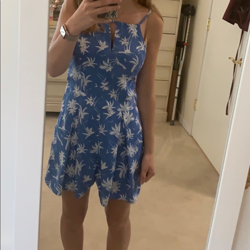 M Hollister blue and white palm tree romper